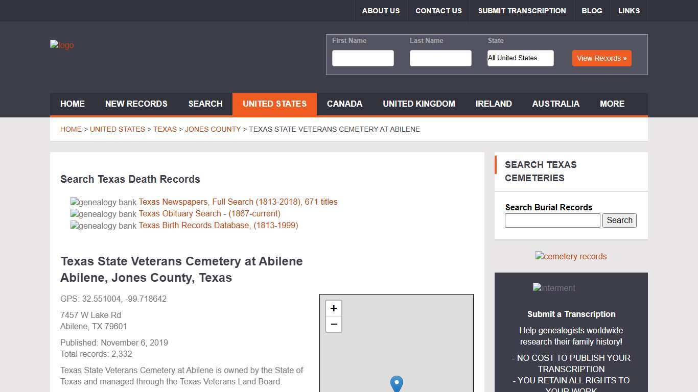 Texas State Veterans Cemetery at Abilene, Abilene, Texas - Burial Records